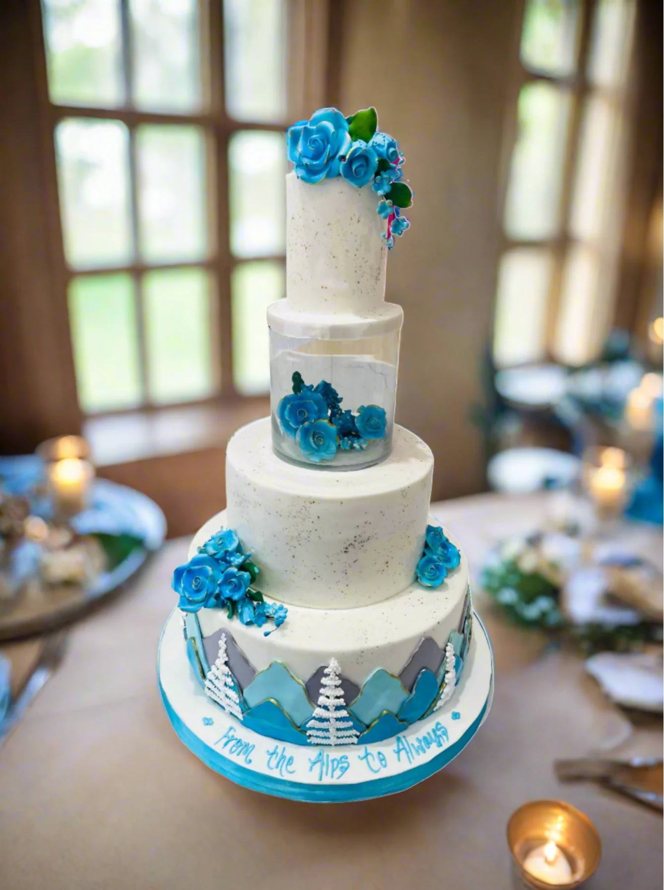 Mountain Blue Theme Wedding Cake - Image 6