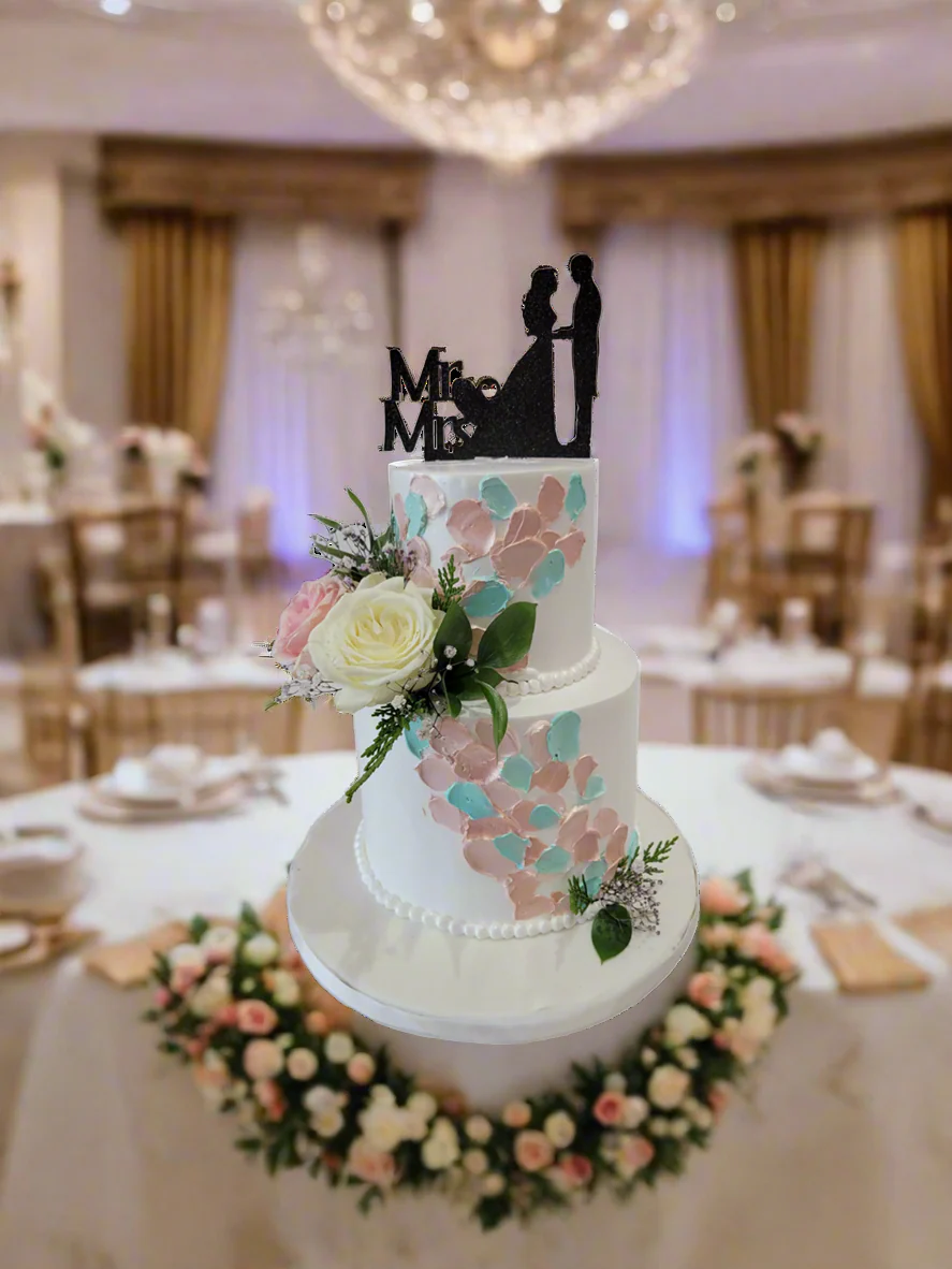 Mr. & Mrs. Floral Tiered Cake - Image 3