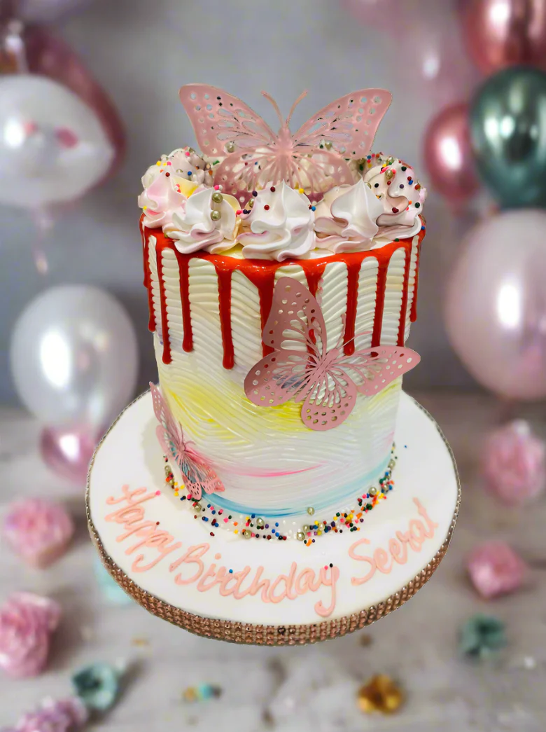 Multicoloured Butterfly Cream Cake - Image 2