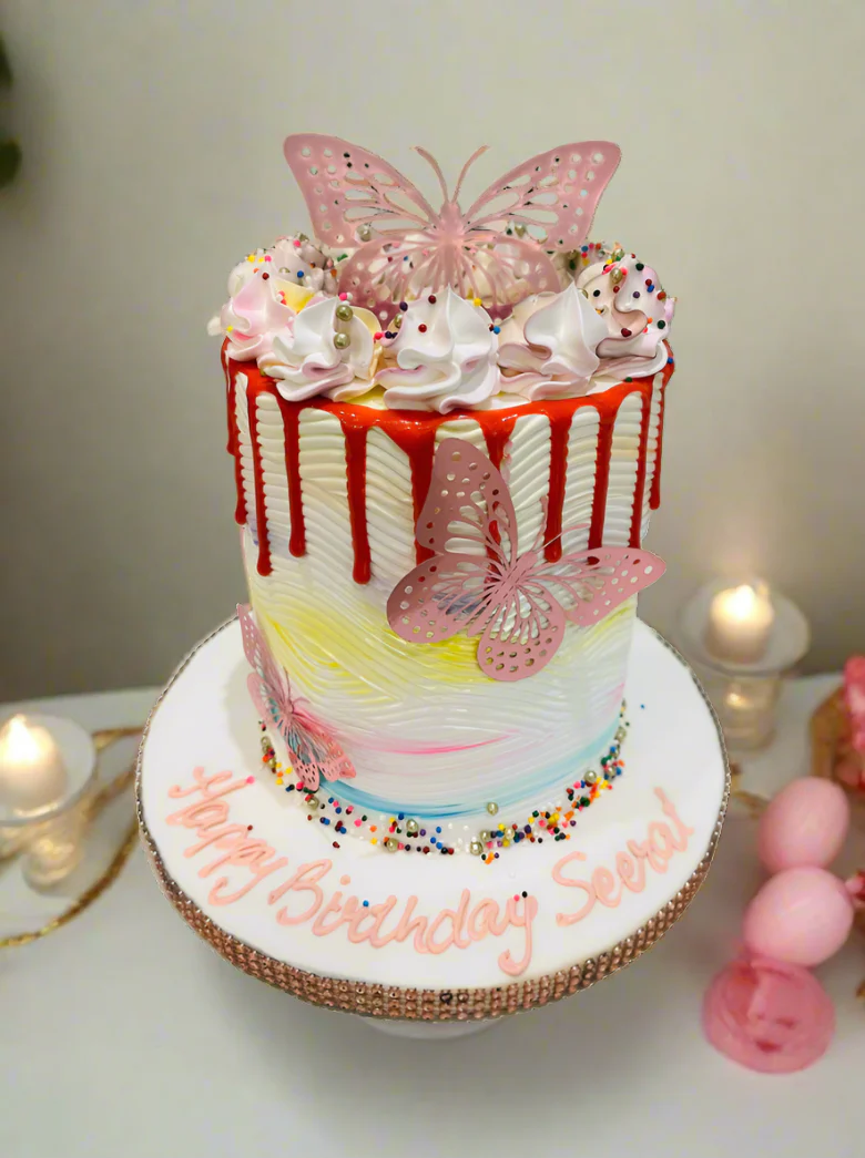Multicoloured Butterfly Cream Cake - Image 3