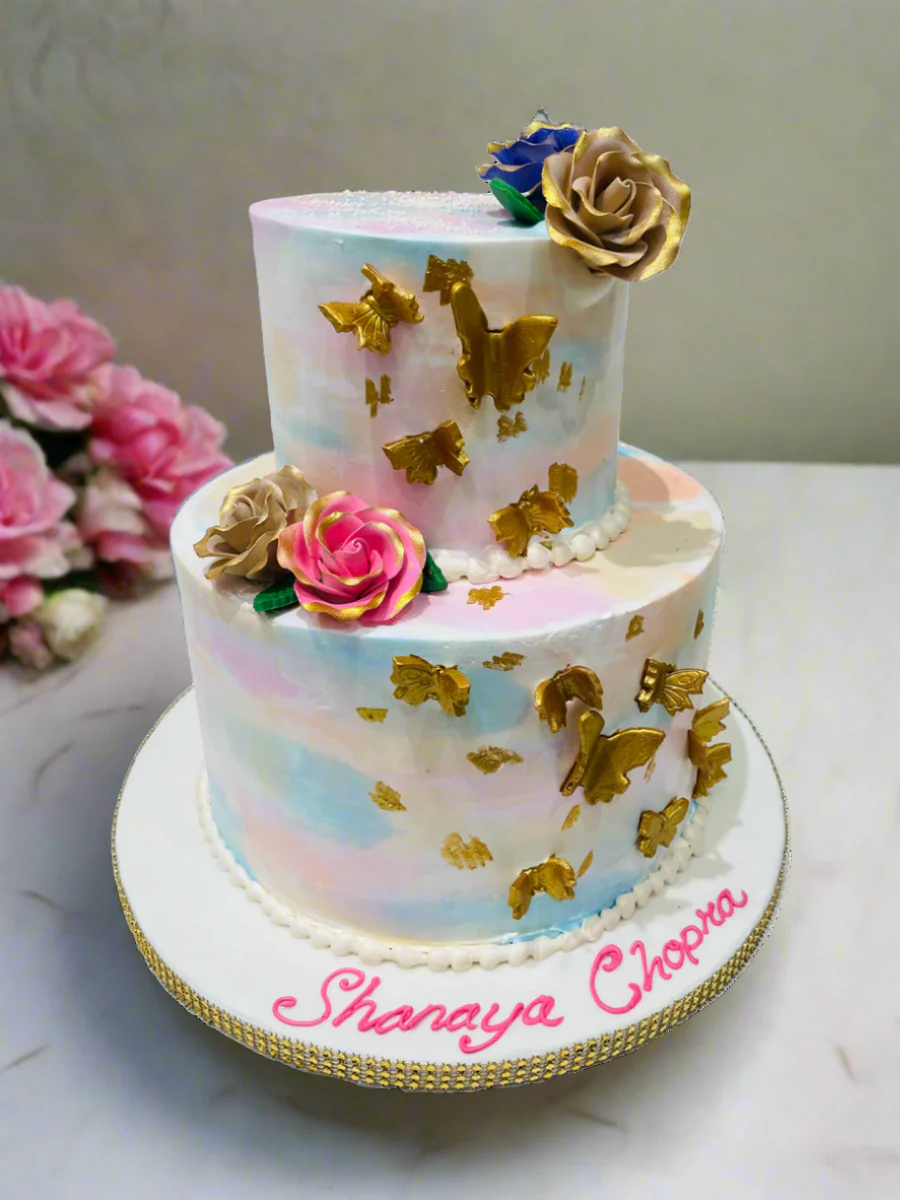 Multicoloured Butterfly Cream Cake - Image 5