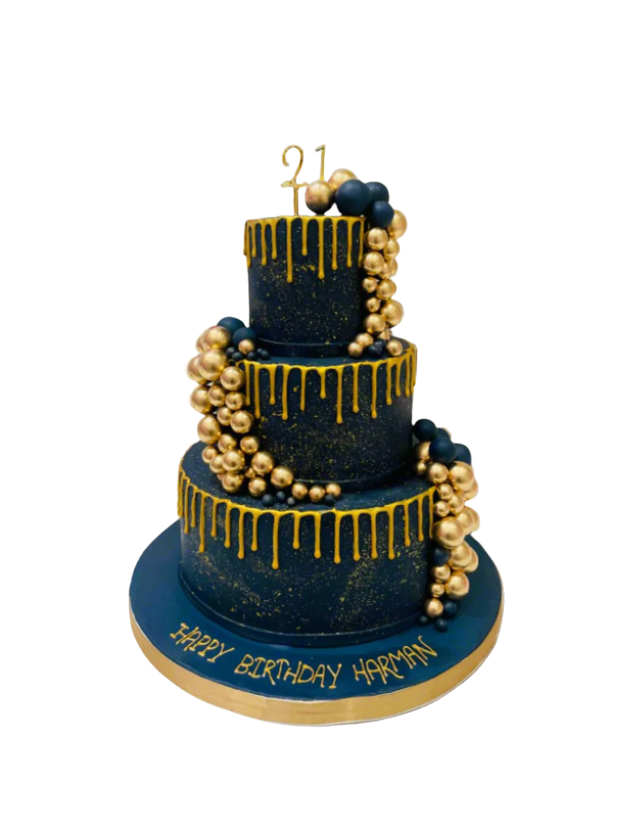Navy Blue & Gold Fondant Wedding Cake