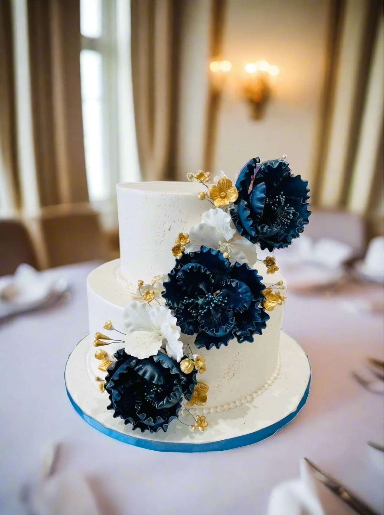 Navy Blue & White Wedding Cake - Image 2