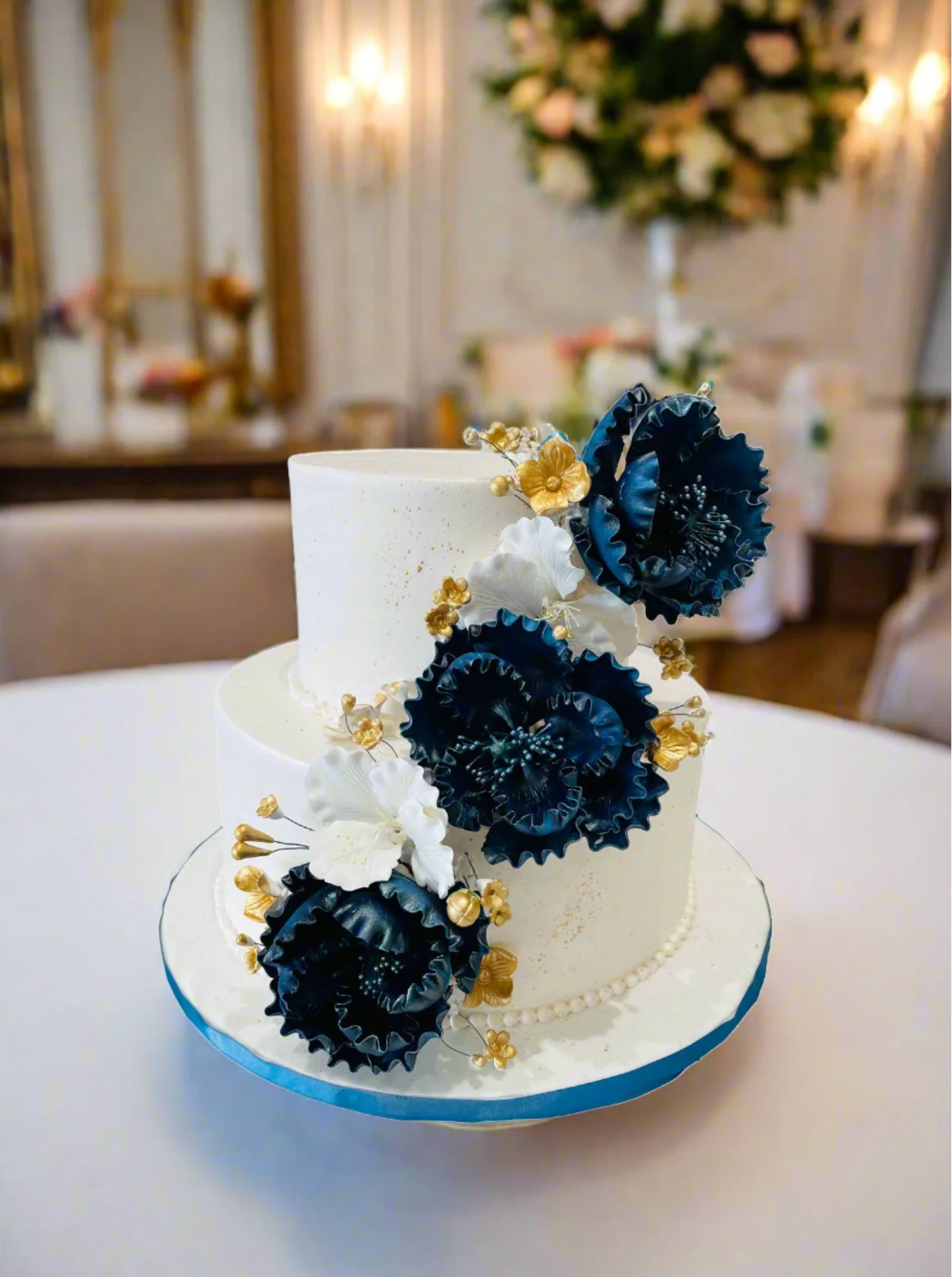 Navy Blue & White Wedding Cake - Image 4