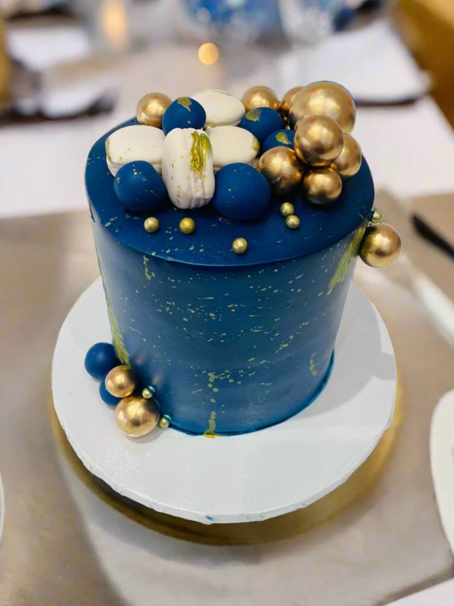 Nick Blue And Gold Birthday Cake - Image 3