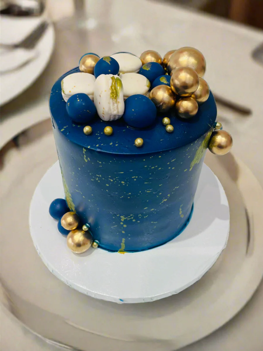 Nick Blue And Gold Birthday Cake - Image 4