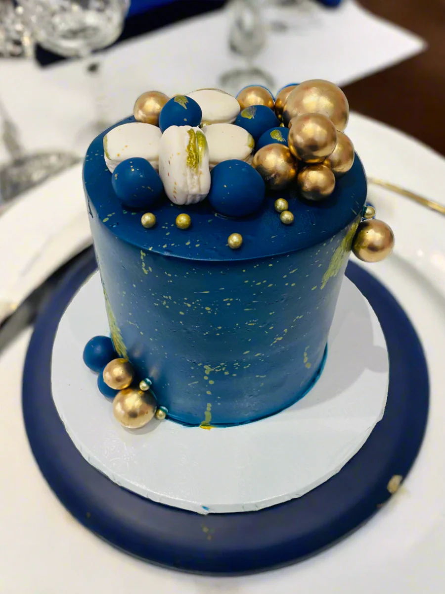 Nick Blue And Gold Birthday Cake - Image 5