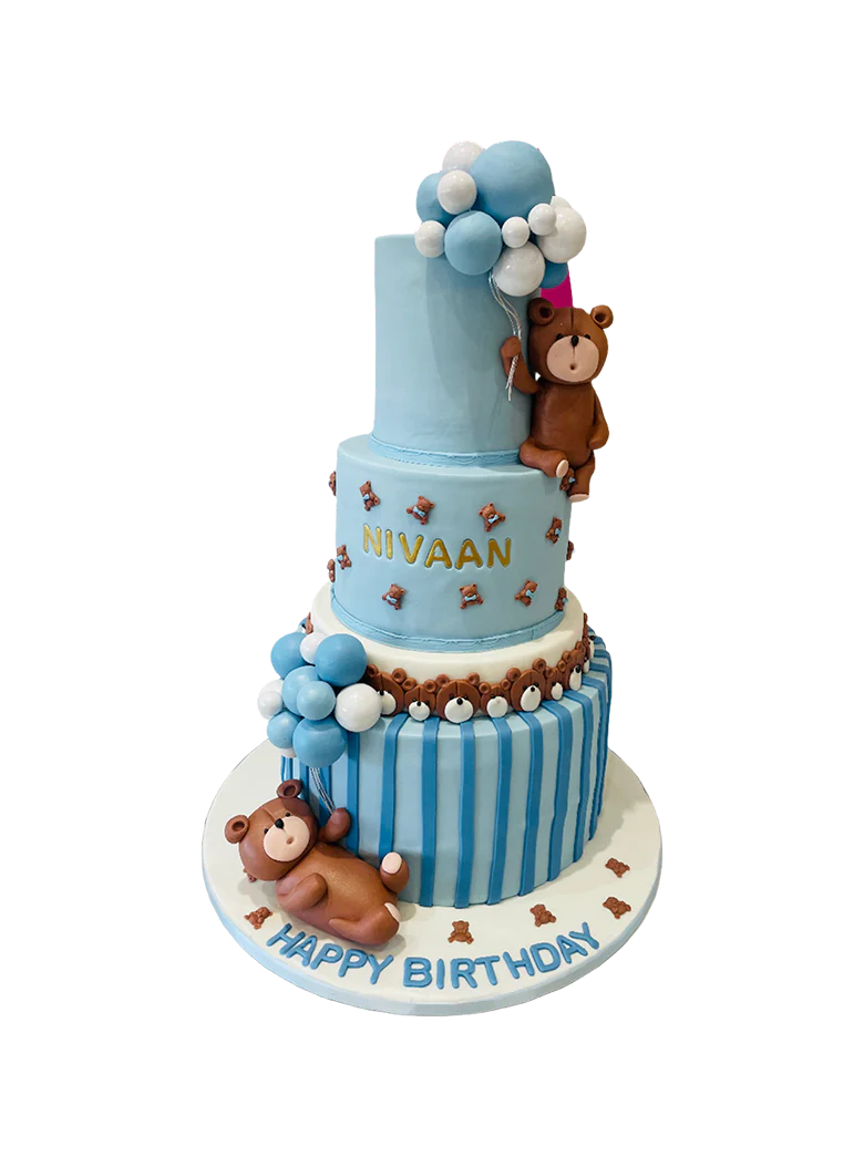 Nivaan's Teddy Bear Fondant Tiered Cake