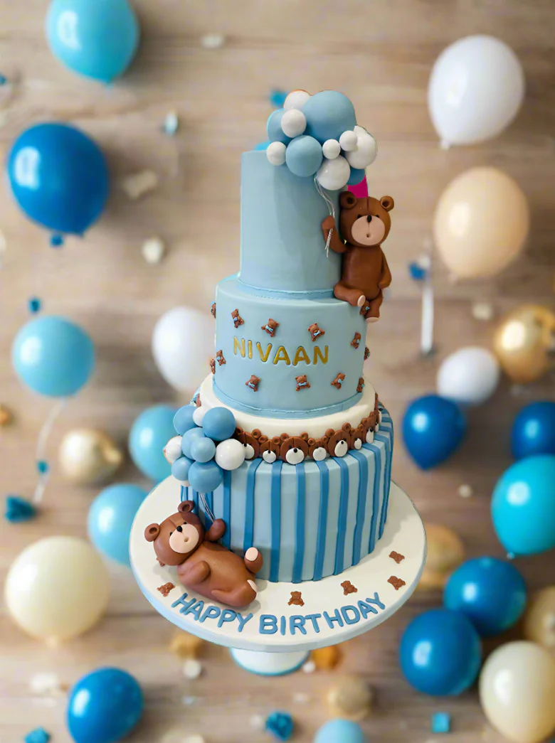 Nivaan's Teddy Bear Fondant Tiered Cake - Image 2