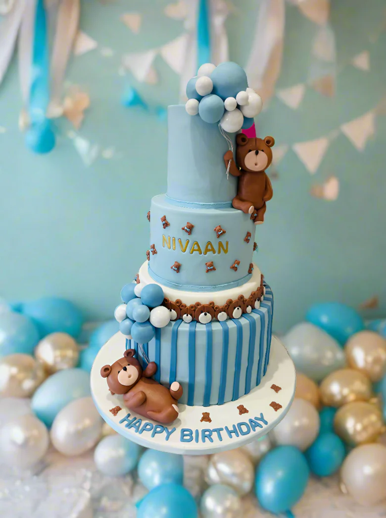 Nivaan's Teddy Bear Fondant Tiered Cake - Image 3