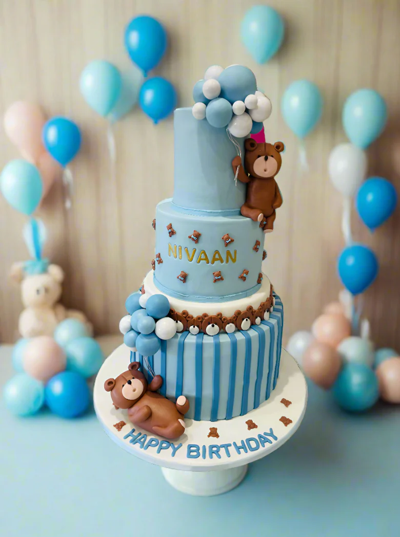 Nivaan's Teddy Bear Fondant Tiered Cake - Image 4