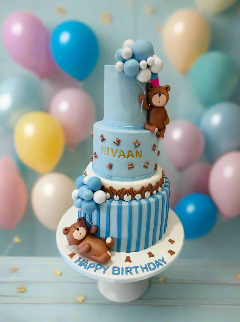 Nivaan's Teddy Bear Fondant Tiered Cake - Image 5