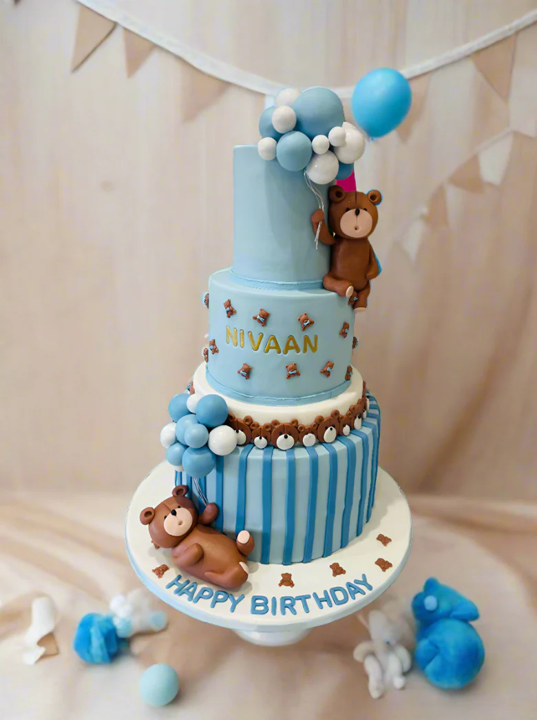 Nivaan's Teddy Bear Fondant Tiered Cake - Image 6