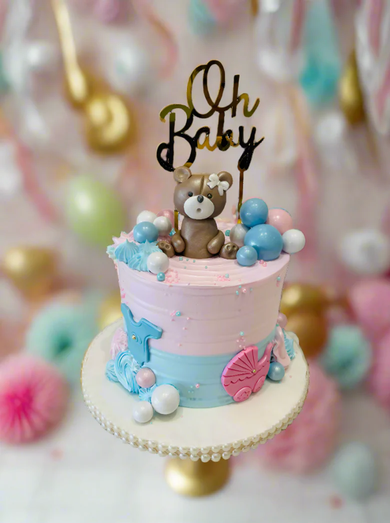 Oh Baby Blue & Pink Cream Cake - Image 2