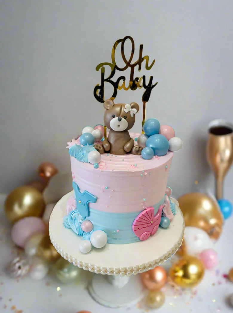 Oh Baby Blue & Pink Cream Cake - Image 3
