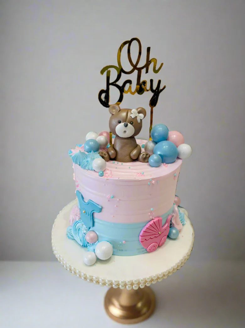 Oh Baby Blue & Pink Cream Cake - Image 4