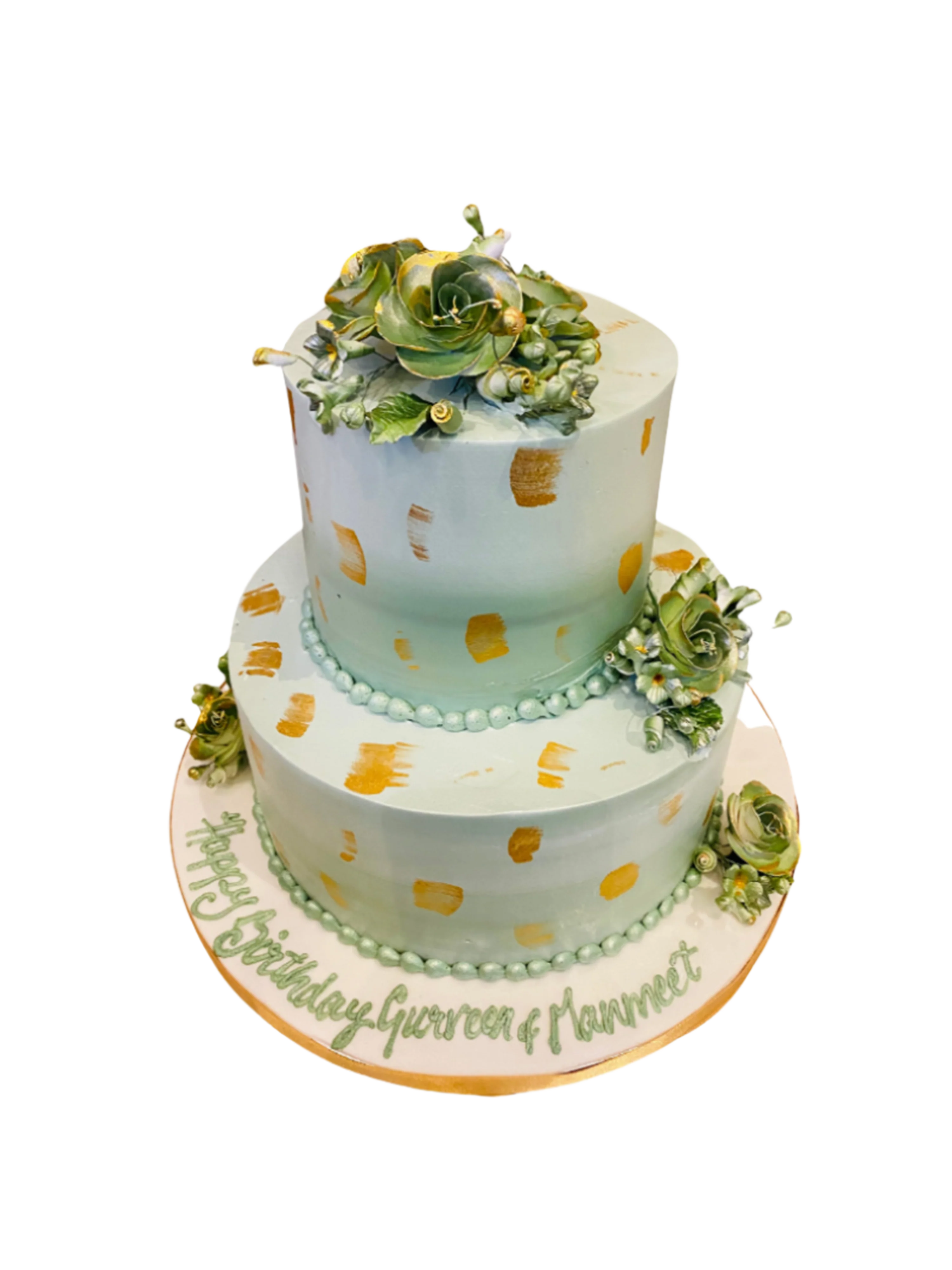Olive Green & Gold Cream Tiered Cake