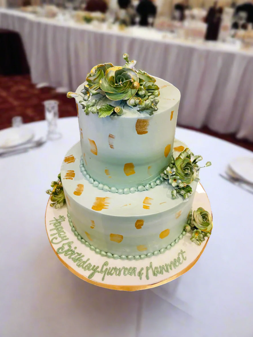 Olive Green & Gold Cream Tiered Cake - Image 2