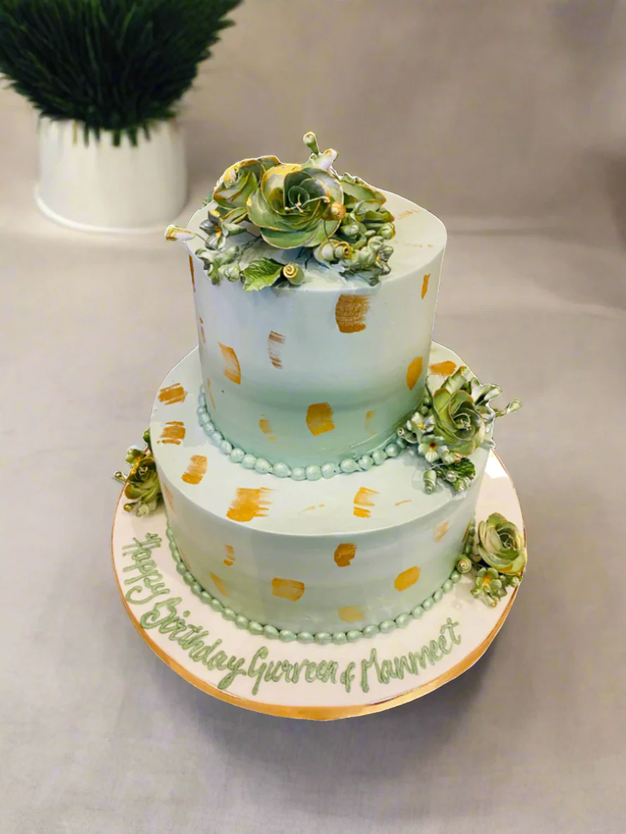 Olive Green & Gold Cream Tiered Cake - Image 3