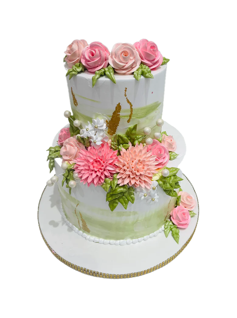 Olive Green & Pink Tiered Cake