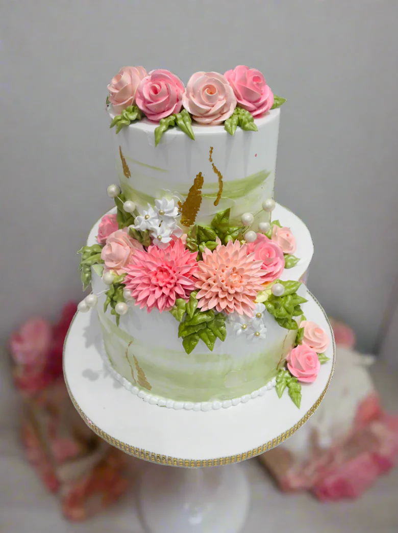 Olive Green & Pink Tiered Cake - Image 3