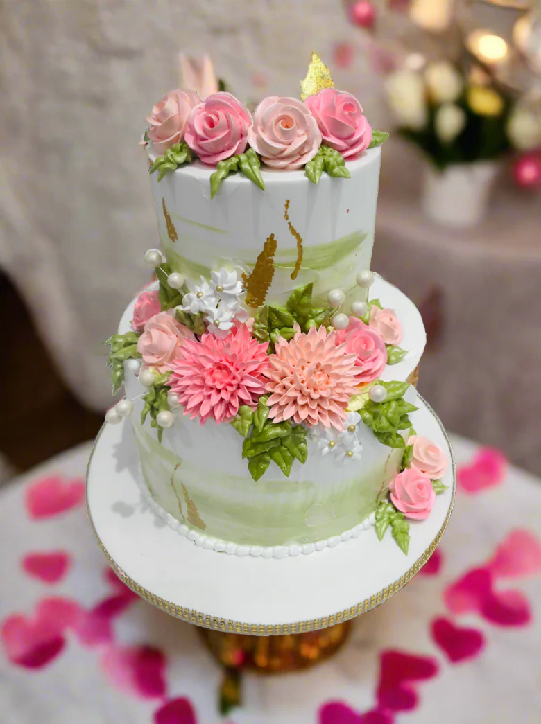 Olive Green & Pink Tiered Cake - Image 4