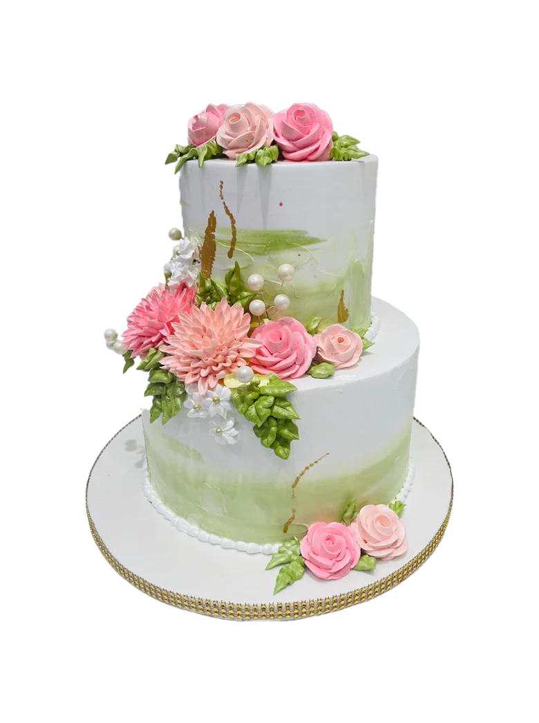 Olive Green & Pink Tiered Cake - Image 5