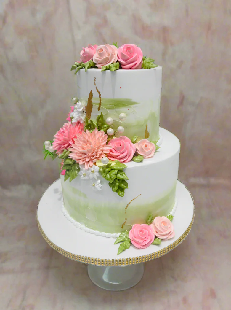 Olive Green & Pink Tiered Cake - Image 6