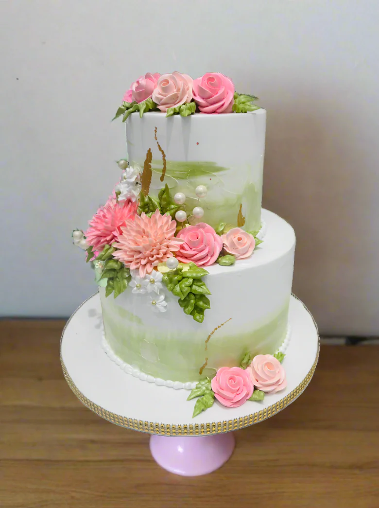 Olive Green & Pink Tiered Cake - Image 7