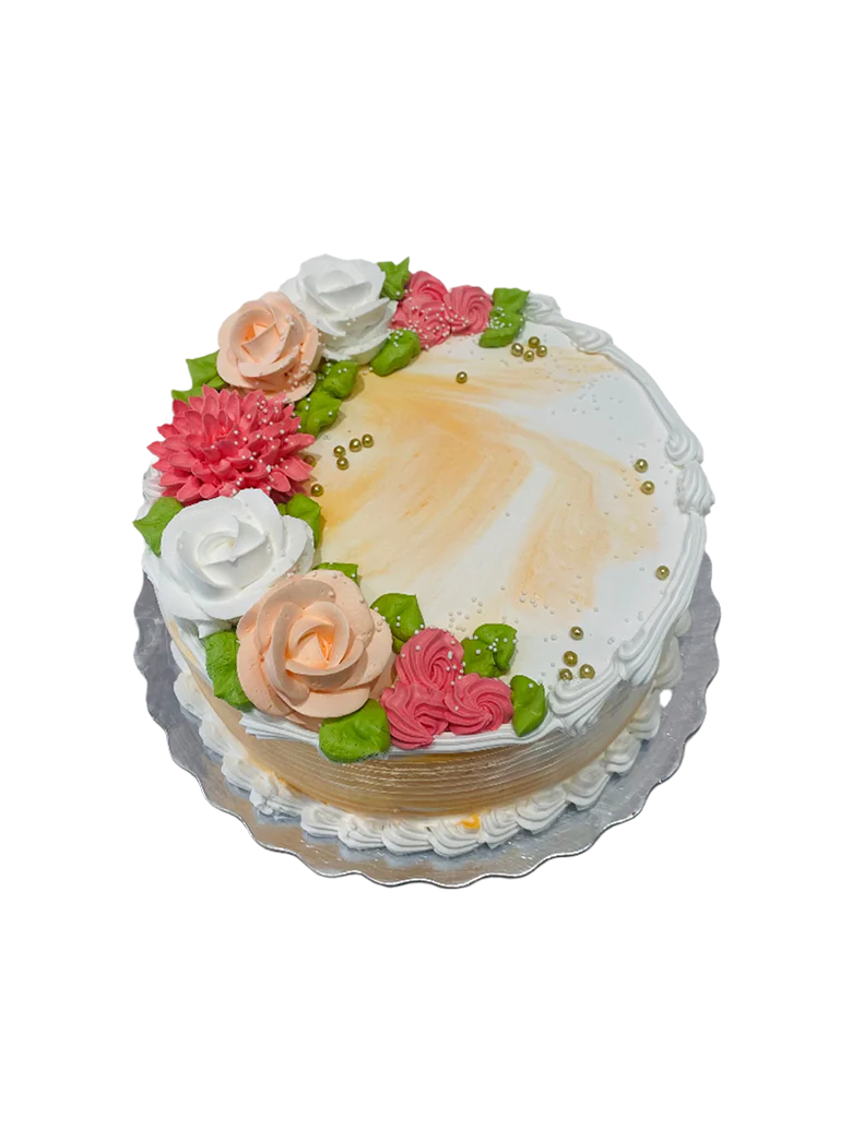 Orange And White Cream Flower Cake