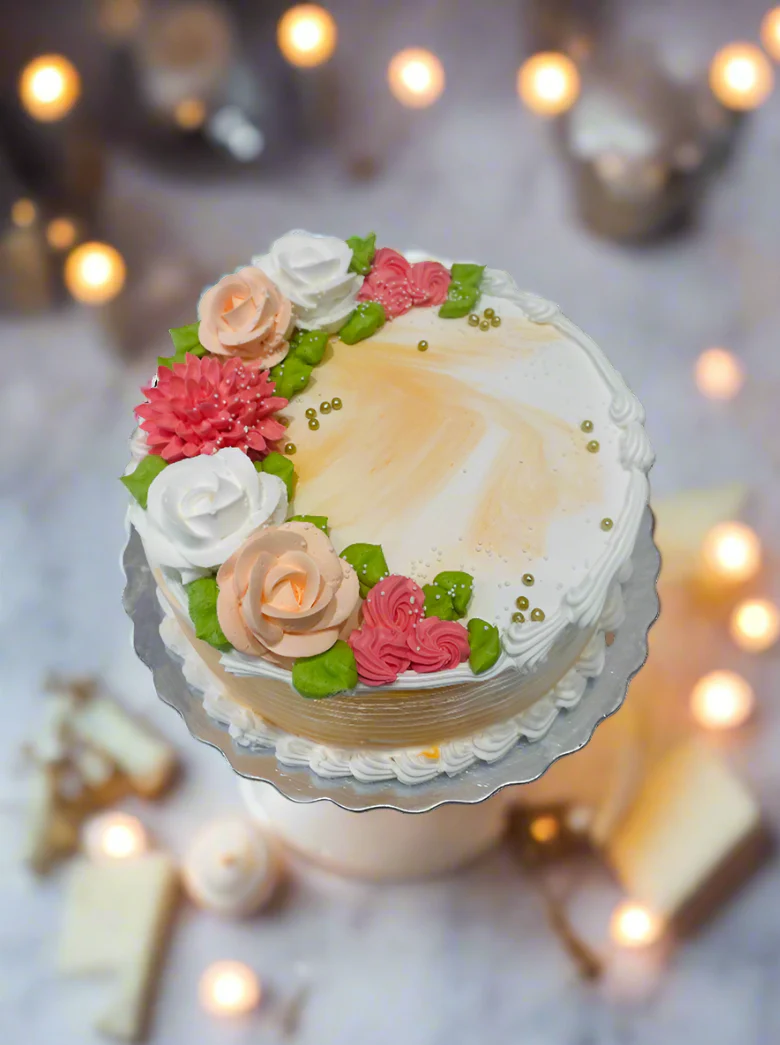 Orange And White Cream Flower Cake - Image 2