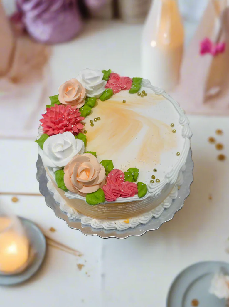 Orange And White Cream Flower Cake - Image 4