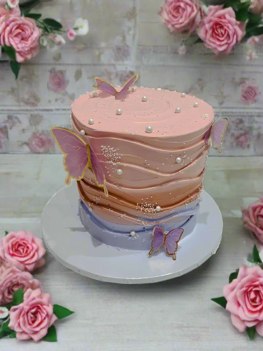 Pastel Butterfly Cream Cake - Image 2