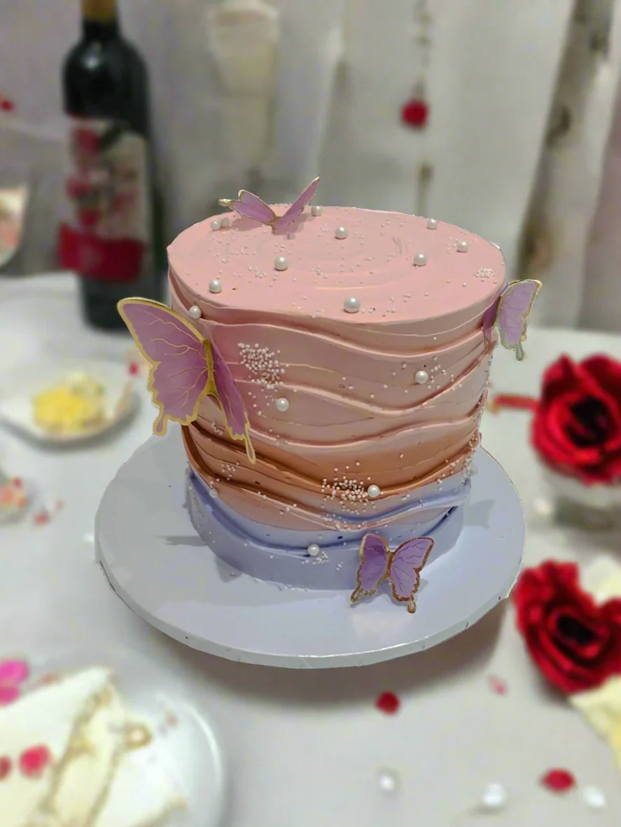 Pastel Butterfly Cream Cake - Image 3