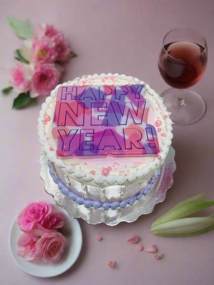Pastel Pink Purple New Year Cake - Image 3