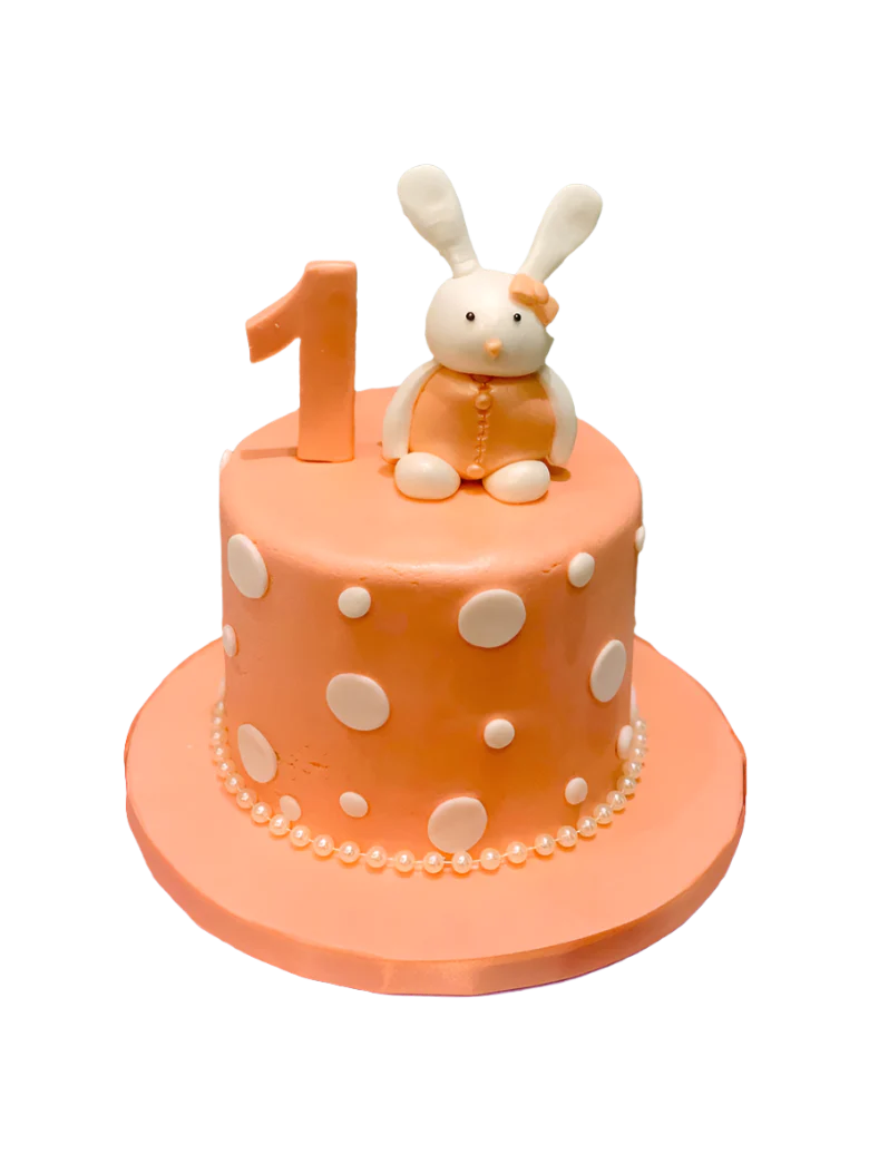Peach Bunny Fondant Birthday Cake
