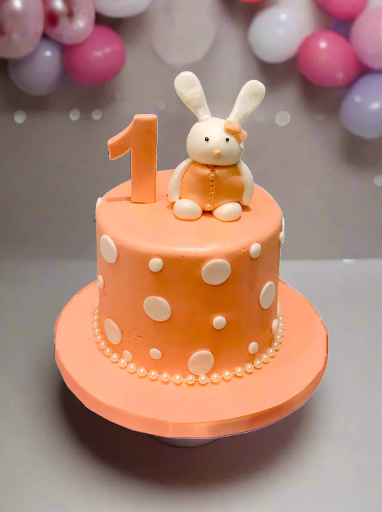 Peach Bunny Fondant Birthday Cake - Image 2