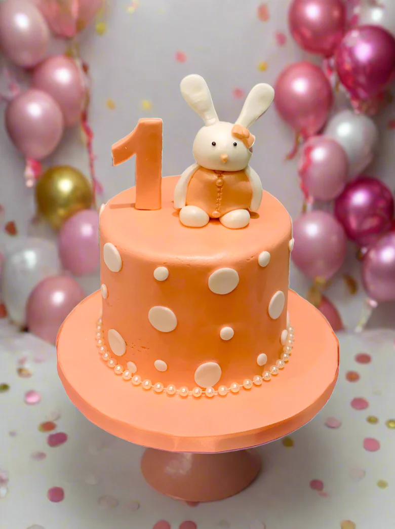 Peach Bunny Fondant Birthday Cake - Image 3
