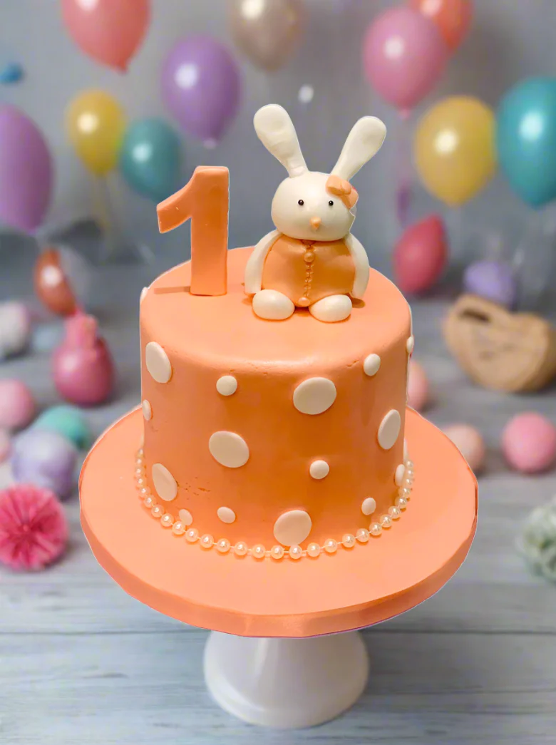 Peach Bunny Fondant Birthday Cake - Image 5