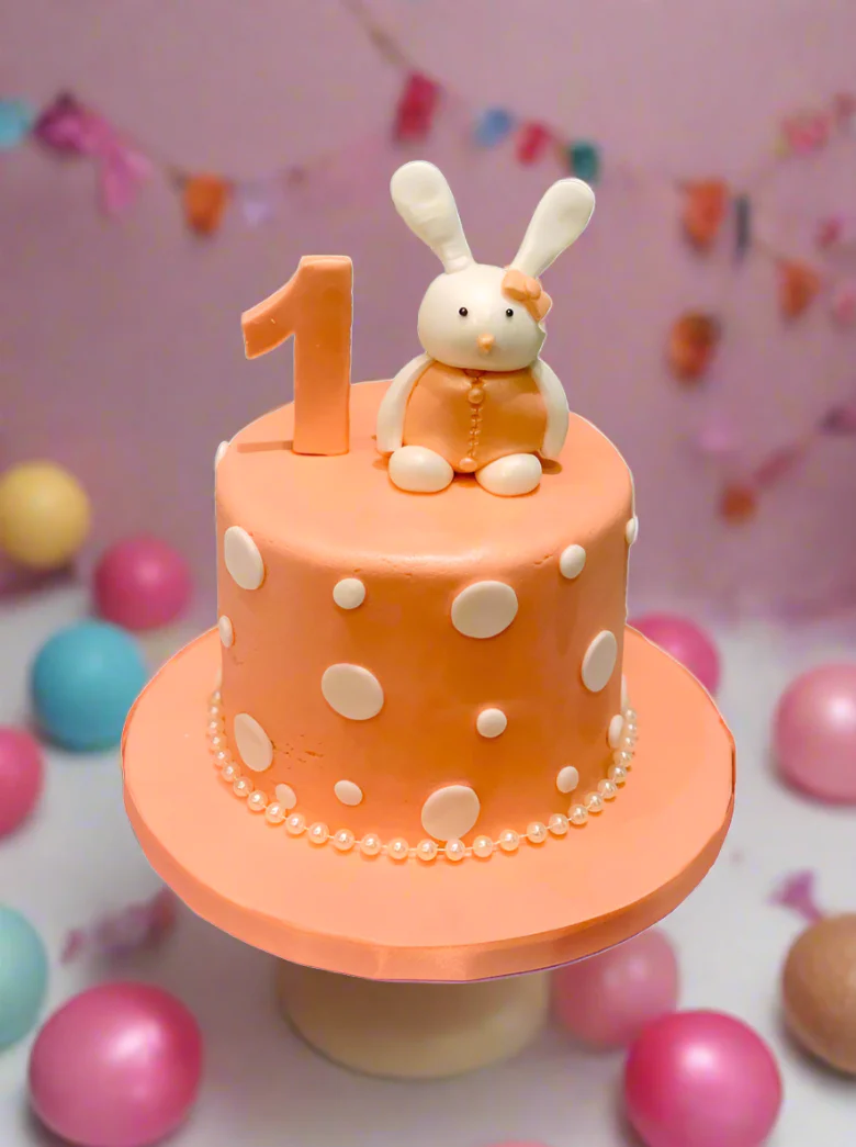 Peach Bunny Fondant Birthday Cake - Image 6