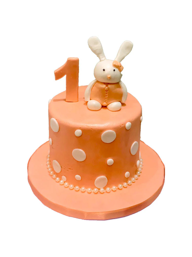 Peach Bunny Fondant Birthday Cake - Image 7