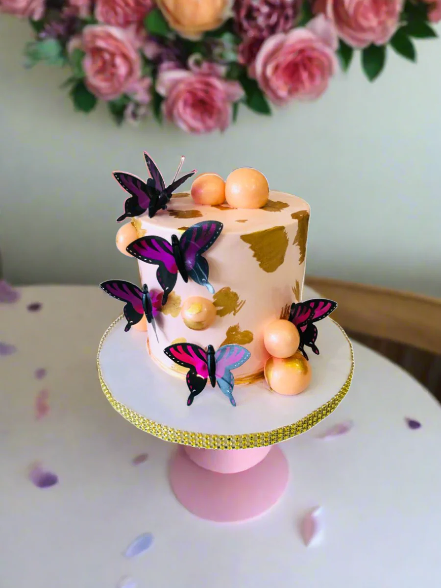 Peach Butterfly Cream Cake - Image 4