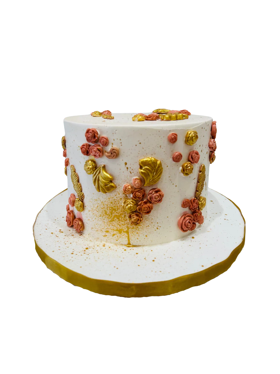 Peach & Gold Floral Cream Cake