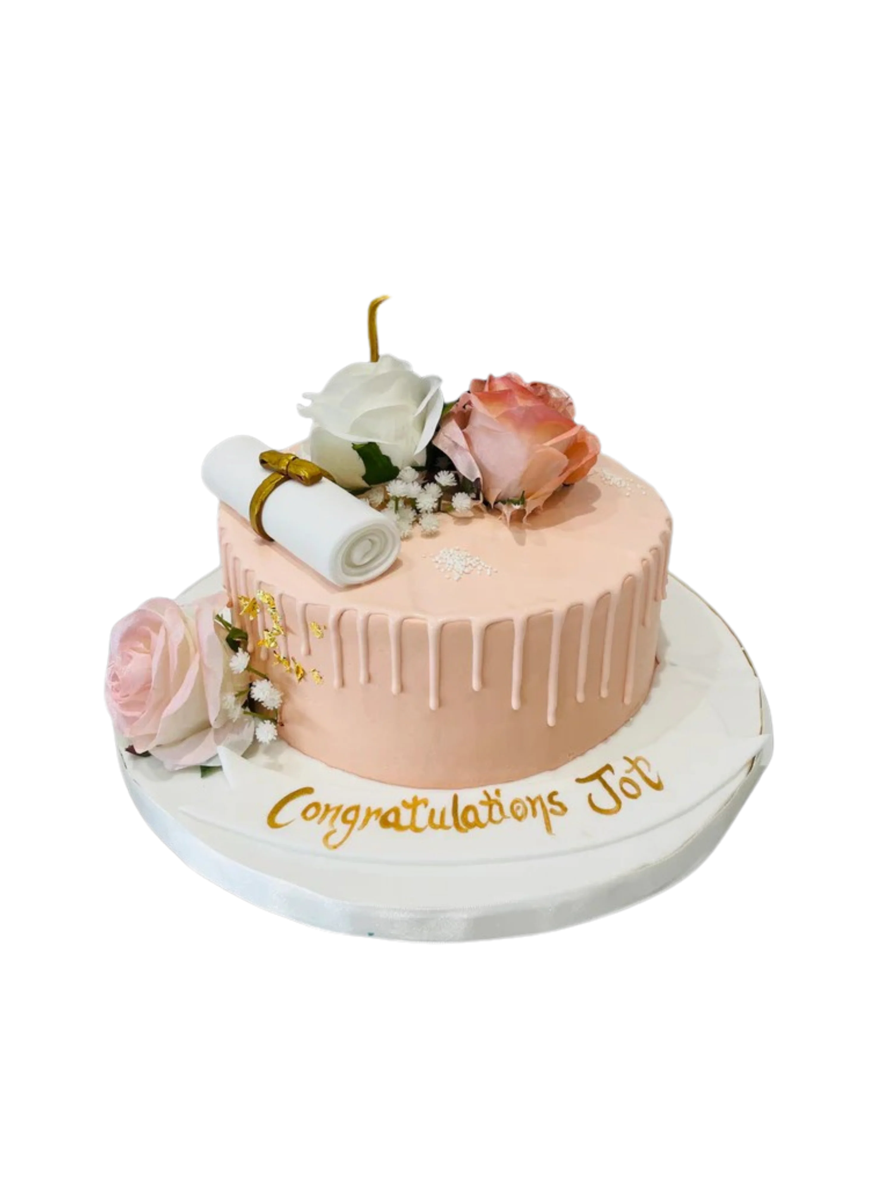 Peach Graduation Floral Cake