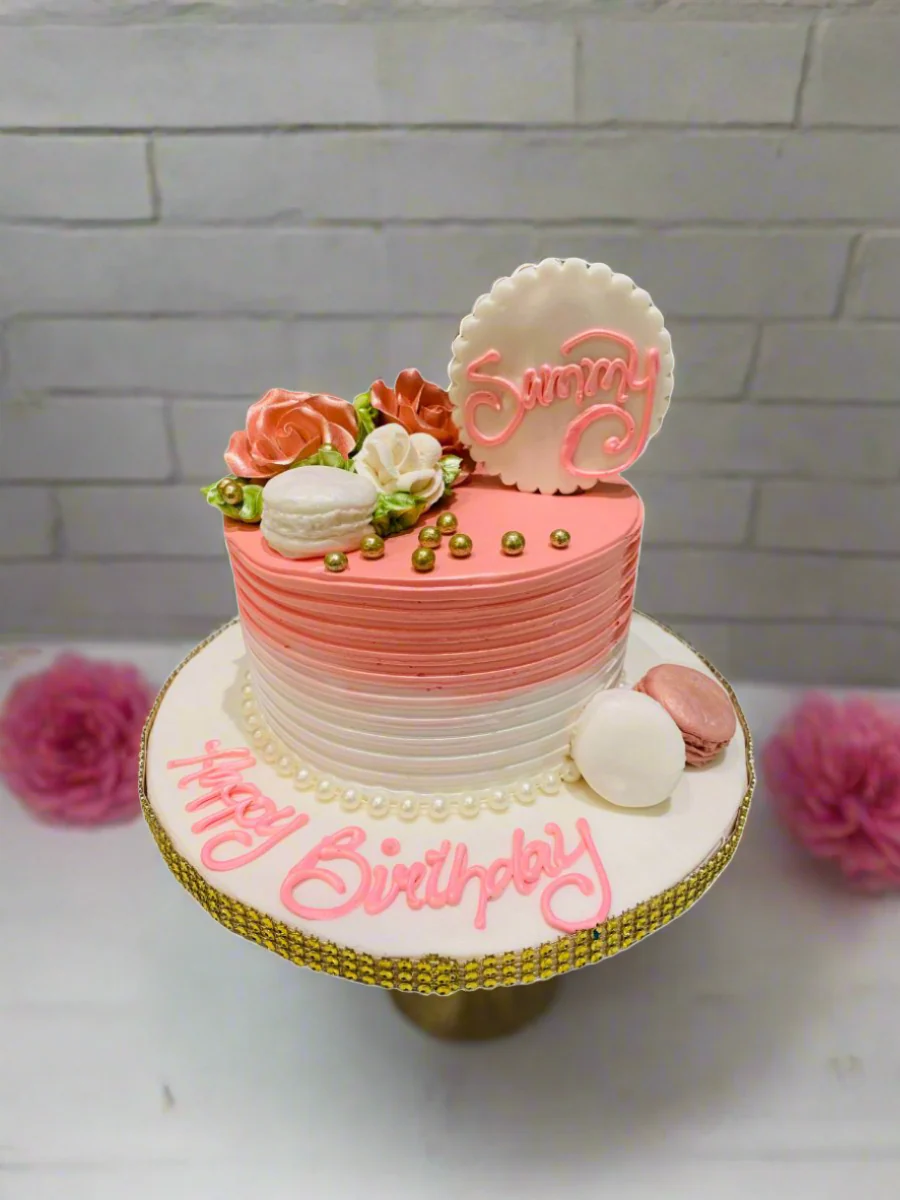 Peach Macaron Birthday Cake - Image 3