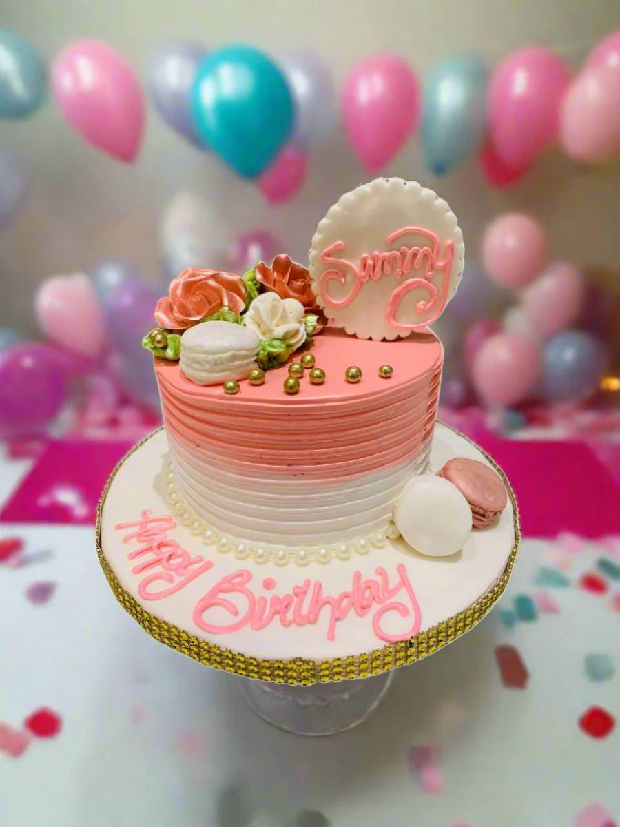 Peach Macaron Birthday Cake - Image 4