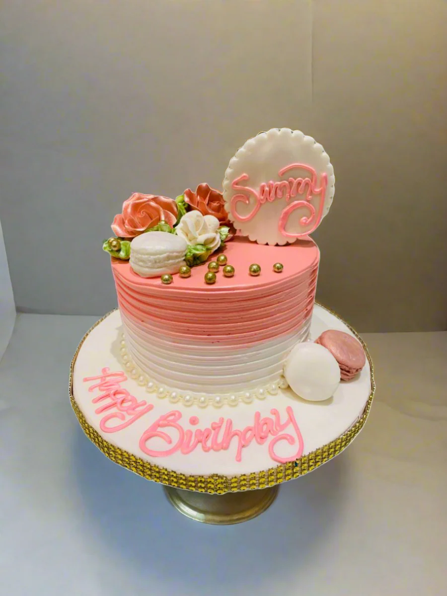 Peach Macaron Birthday Cake - Image 5