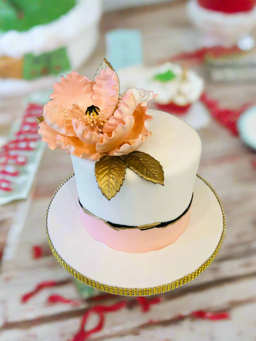 Peach Magnolia Fondant Cake - Image 2
