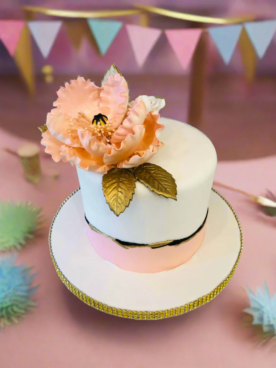 Peach Magnolia Fondant Cake - Image 3