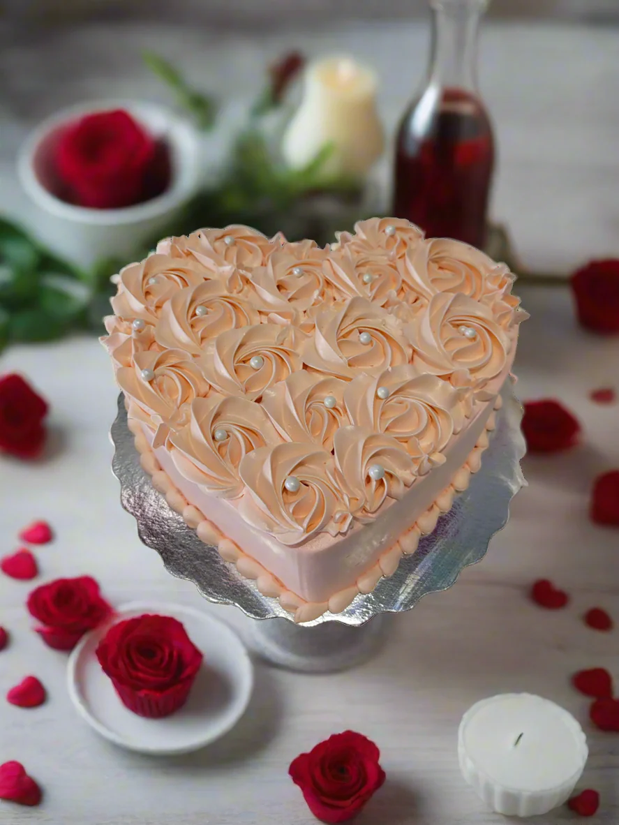 Peach Rosette Heart Cake - Image 3
